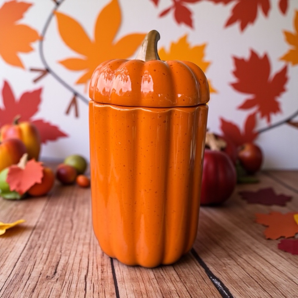 10 Strawberry Street Pumpkin Ceramic Canister Fall Halloween Centerpiece Orange
